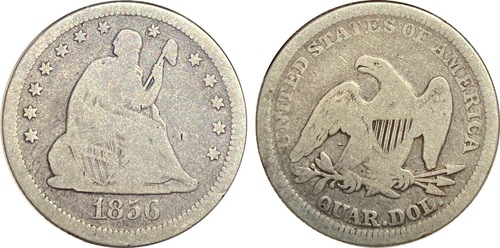 Estados Unidos ¼ Dólar "Libertad Sentada" | 1856 Plata 900 • 6.22 g • ⌀ 24.3 mm Estado: VG KM# 64