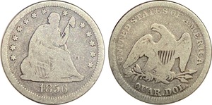 Estados Unidos ¼ Dólar "Libertad Sentada" | 1856 Plata 900 • 6.22 g • ⌀ 24.3 mm Estado: VG KM# 64