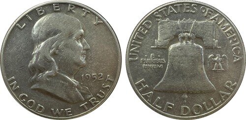 Estados Unidos 1/2 Dólar "Franklin Half Dollar" | 1952 Filadelfia Plata .900 • 12.5g • ø 30.6mm Estado: VF+ KM# 199