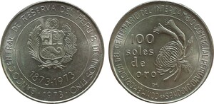 Perú 100 Soles de Oro Conmemorativa Centenario de las Relaciones Perú-Japón | 1973 Lima Plata .800 • 22g • ø 37mm KM # 261